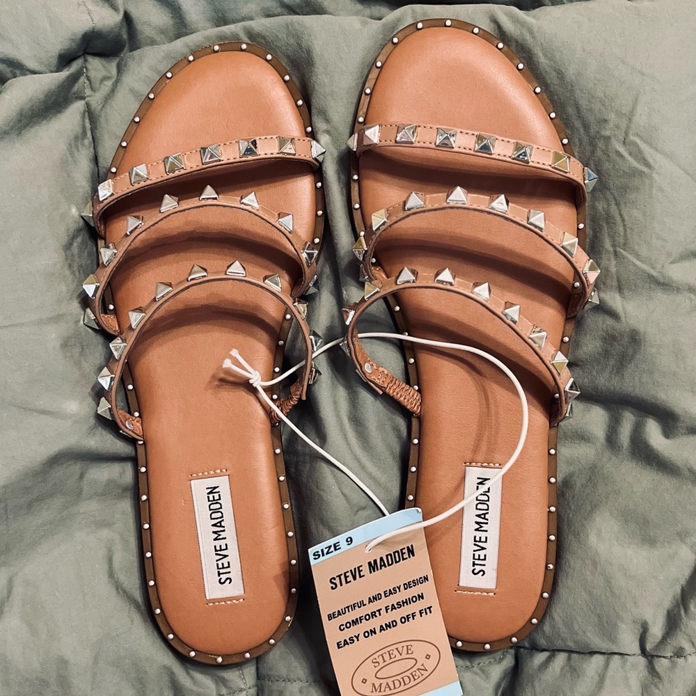 Steve Madden Tan Strappy Studded Sandals
